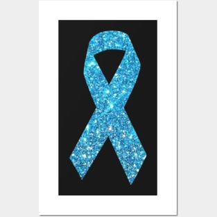 Light Blue Faux Glitter Awareness Ribbon Posters and Art